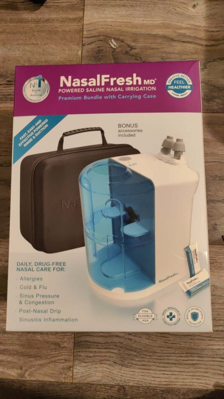 NasalFresh MD Powered Saline Nasal Irrigation Premium Bundle with Carrying Case